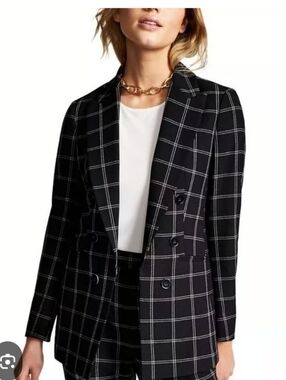 Bar III Black And White Windowpane Double Breasted Blazer
